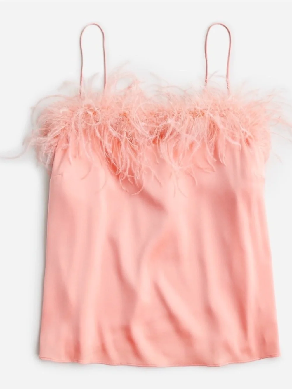J. Crew Feather-Trim Stretch Silk Tank Top in Dusty Peach Sz Medium